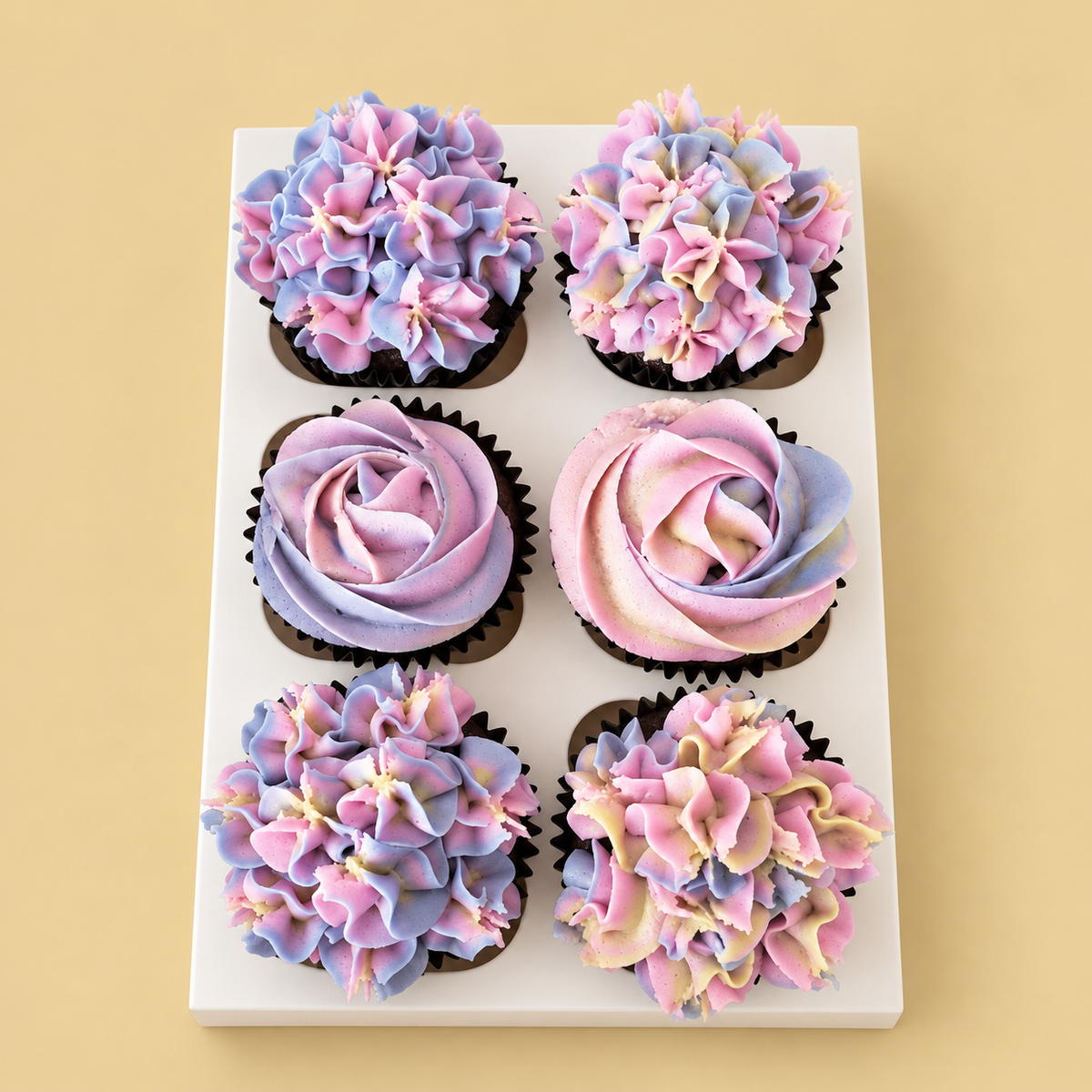 Lavender & Pink Floral Cupcake Box design reference