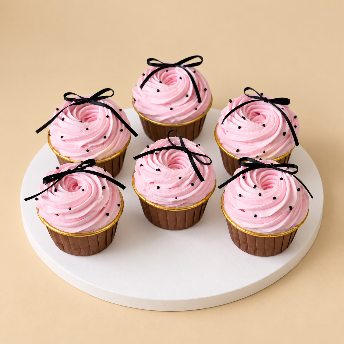Pink & Black Bow Cupcake Box — reference-based design preview
