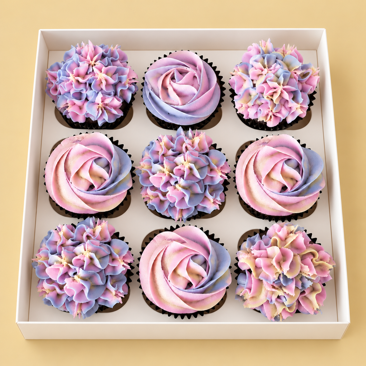 Lavender & Pink Floral Cupcake Box design reference
