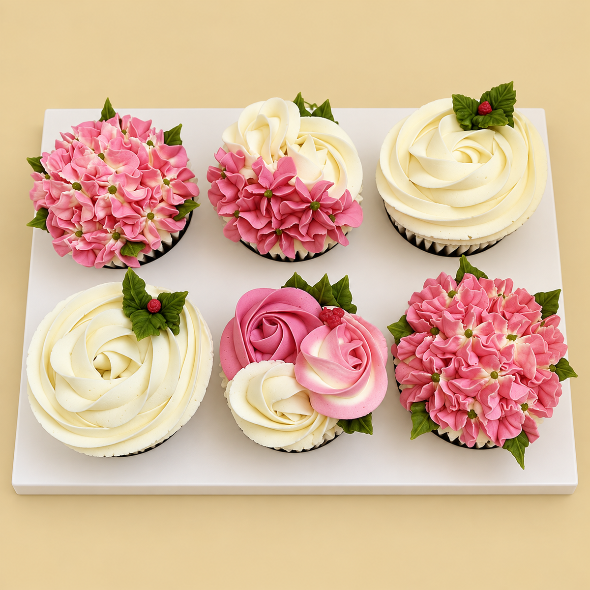 Pink & Ivory Floral Cupcake Box design reference