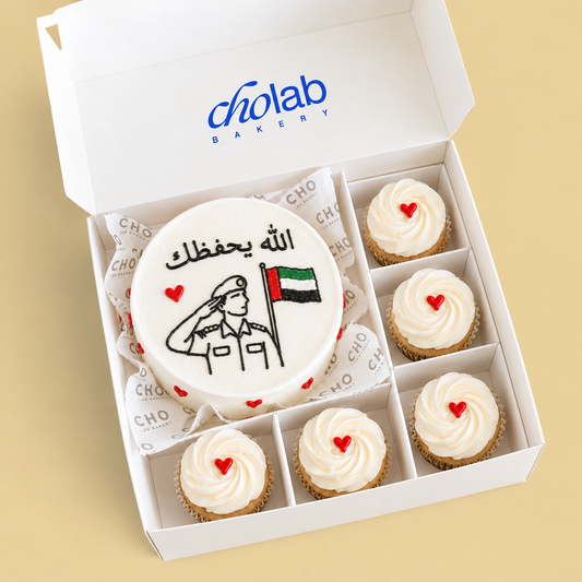 Always Protected — CHO Lab mini cake with five matching cupcakes