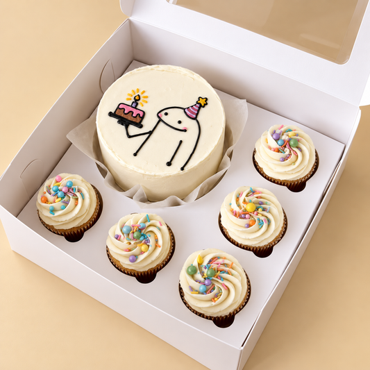 Birthday Sprinkle Smile: one mini cake and five matching cupcakes