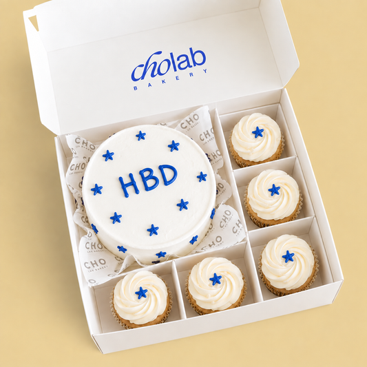 Blue Birthday Stars — Mini Cake with Five Cupcakes