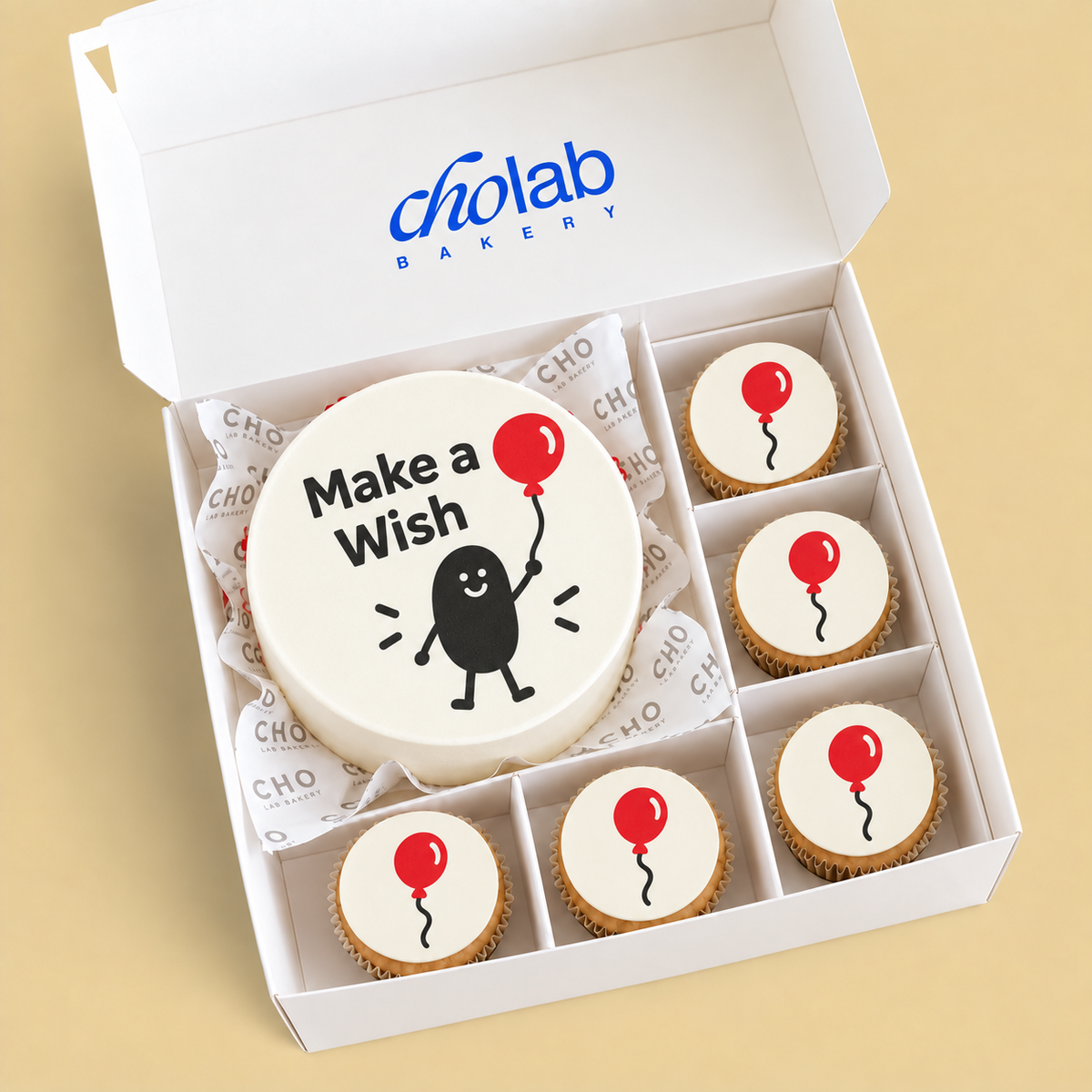 Make a Wish — Edible Print — one mini cake and five cupcakes with edible printed artwork