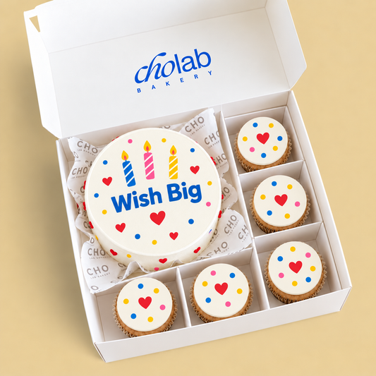 Wish Big — Edible Print — one mini cake and five cupcakes with edible printed artwork