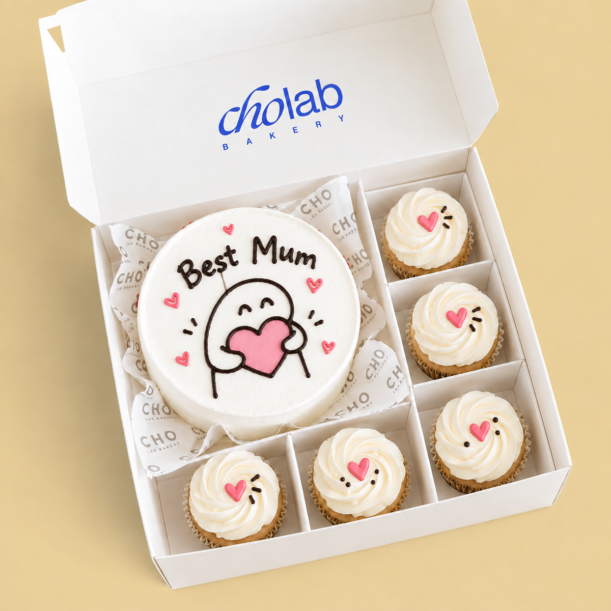 For Mum — CHO Lab mini cake with five matching cupcakes