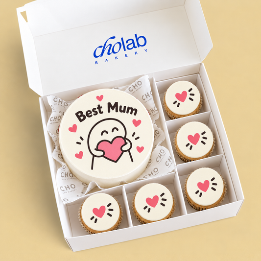 For Mum — Edible Print — one mini cake and five cupcakes with edible printed artwork