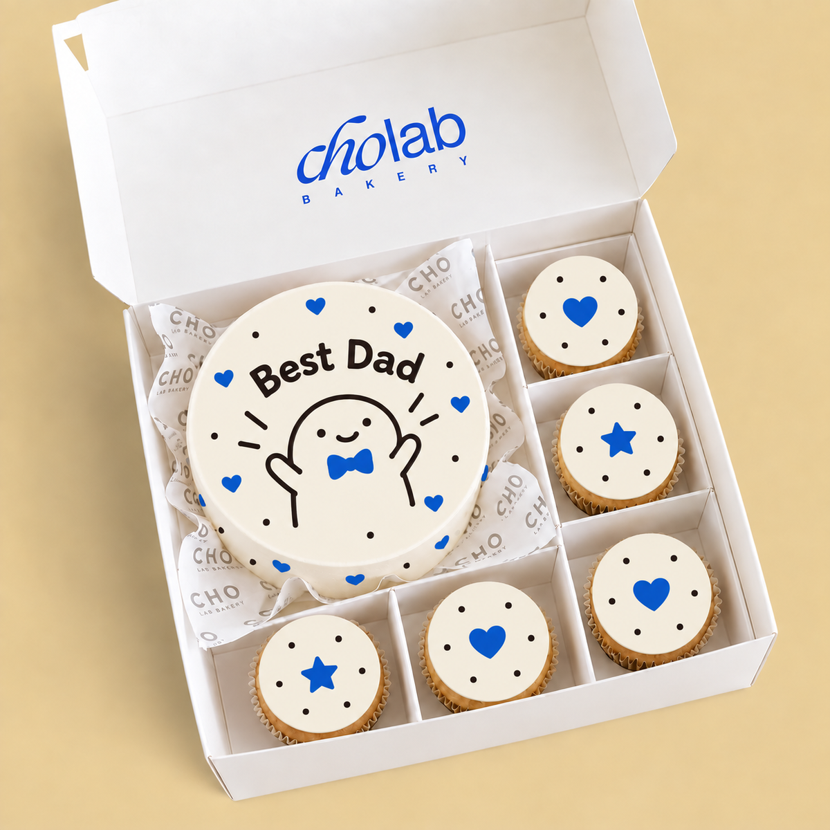 For Dad — Edible Print — one mini cake and five cupcakes with edible printed artwork