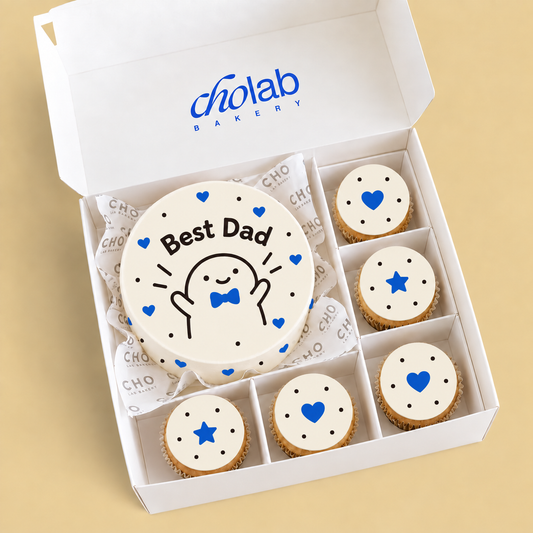 For Dad — Edible Print — one mini cake and five cupcakes with edible printed artwork