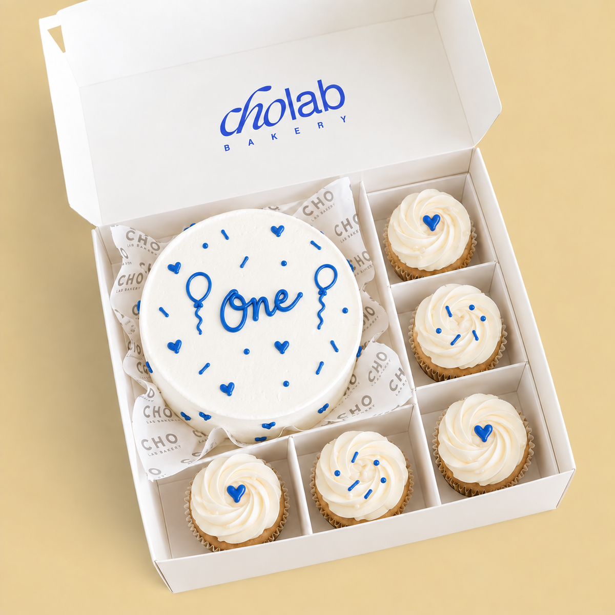One — Blue — Mini Cake with Five Cupcakes