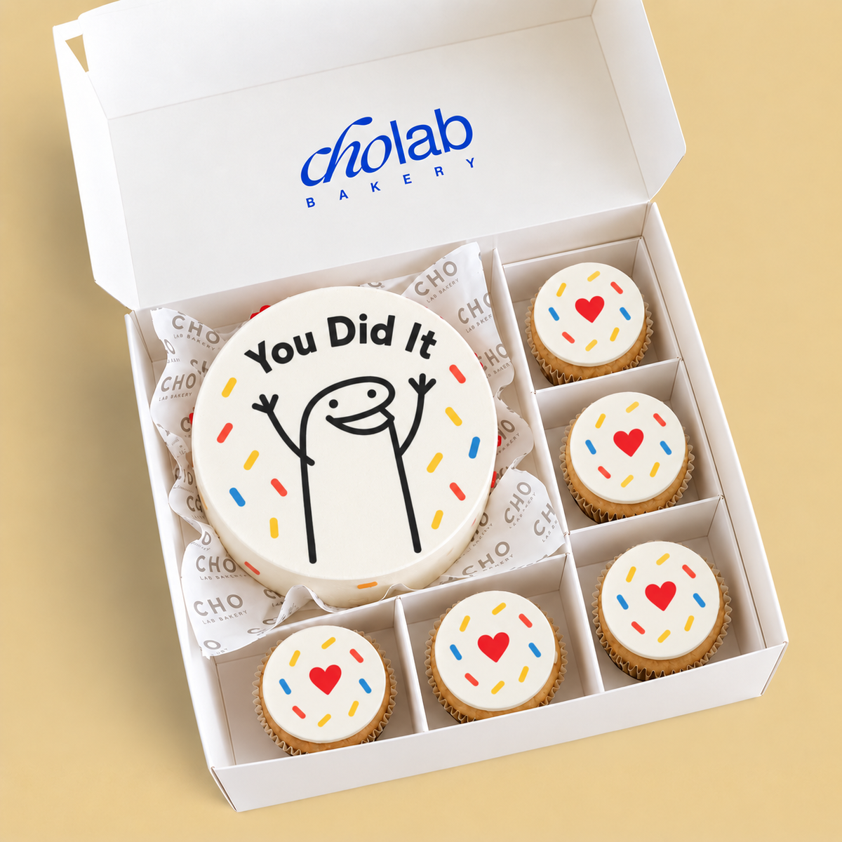 You Did It — Edible Print — one mini cake and five cupcakes with edible printed artwork