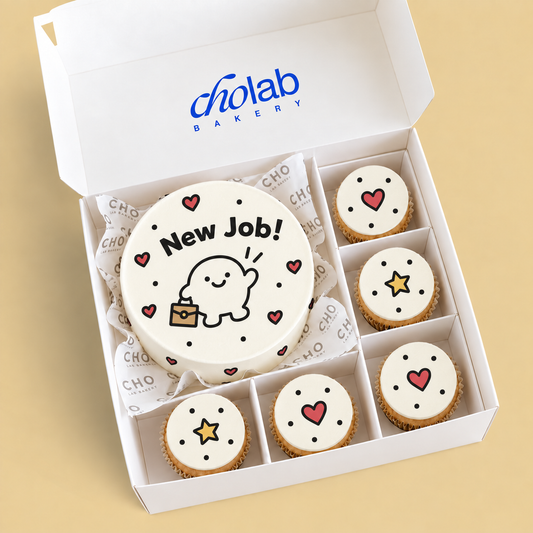 A New Role — Edible Print — one mini cake and five cupcakes with edible printed artwork