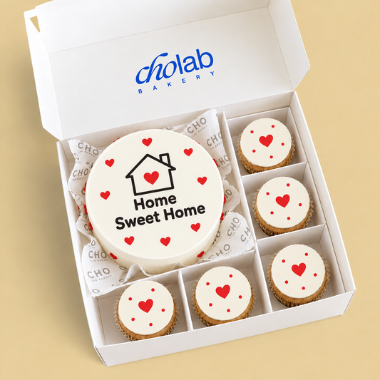 Home Sweet Home — Edible Print — one mini cake and five cupcakes with edible printed artwork