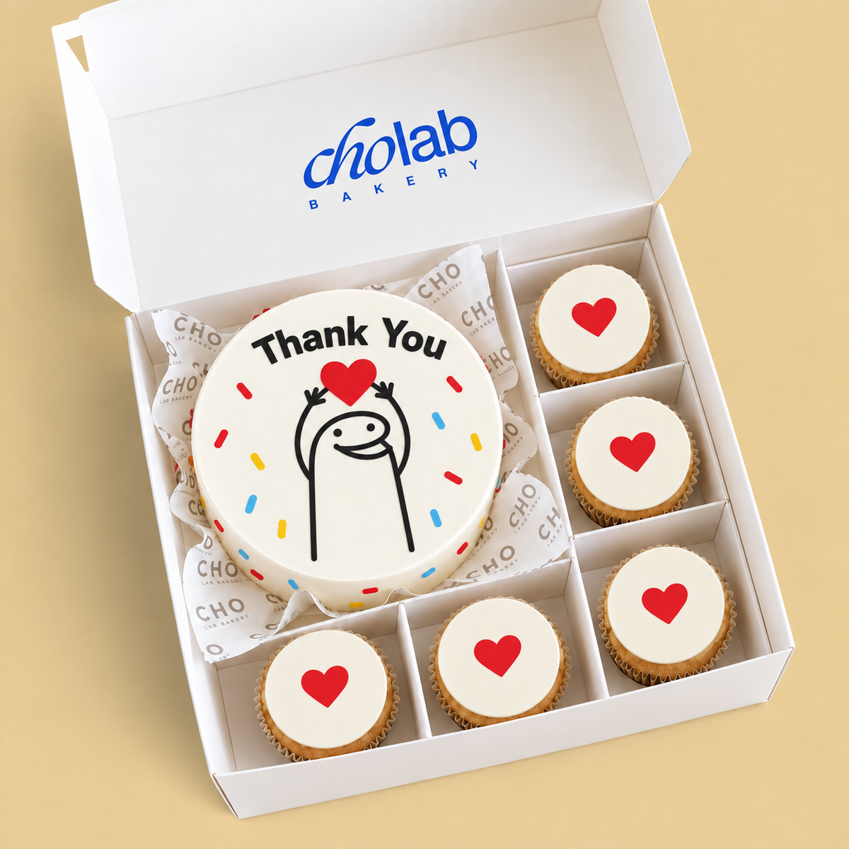 A Little Thank You — Edible Print — one mini cake and five cupcakes with edible printed artwork