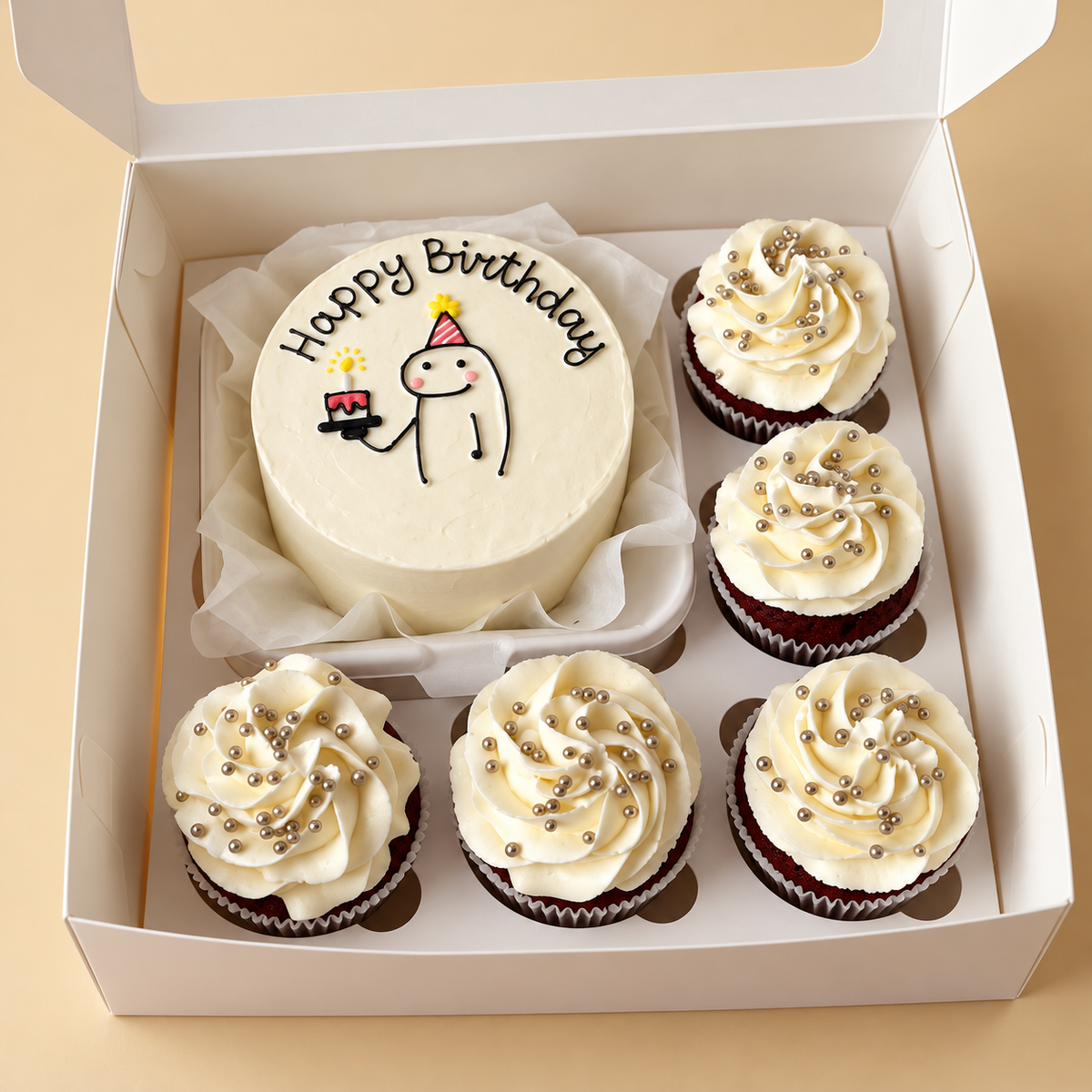 Birthday Pearl Wishes: one mini cake and five matching cupcakes